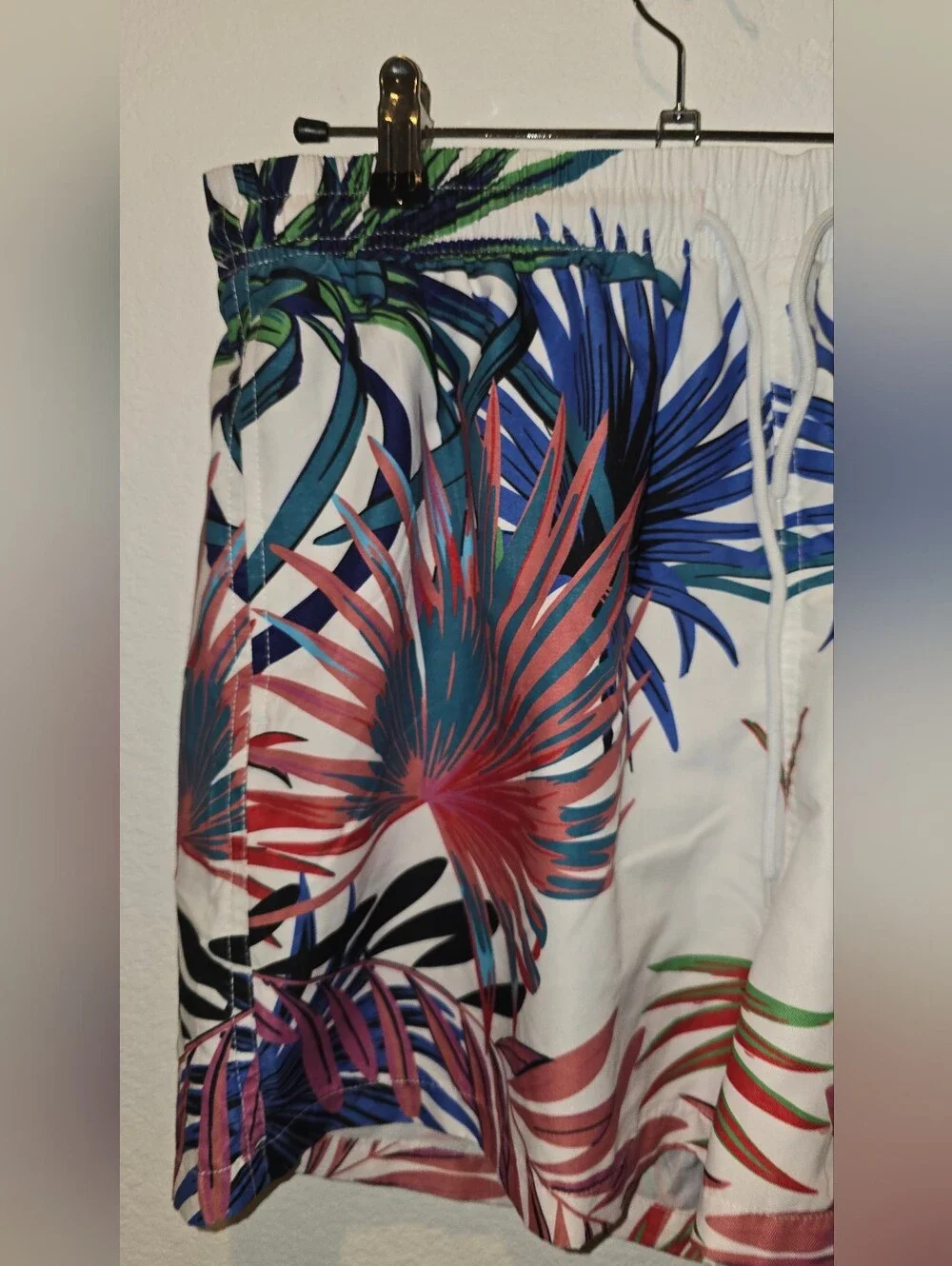 Tropical Print Swim Shorts - White Base with Multicolor Palms 2XL